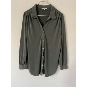 Green Envelope Olive Green Modal Blend Button Down Shirt Long Sleeve Womens L